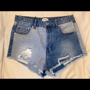 Color block blue Jean shorts